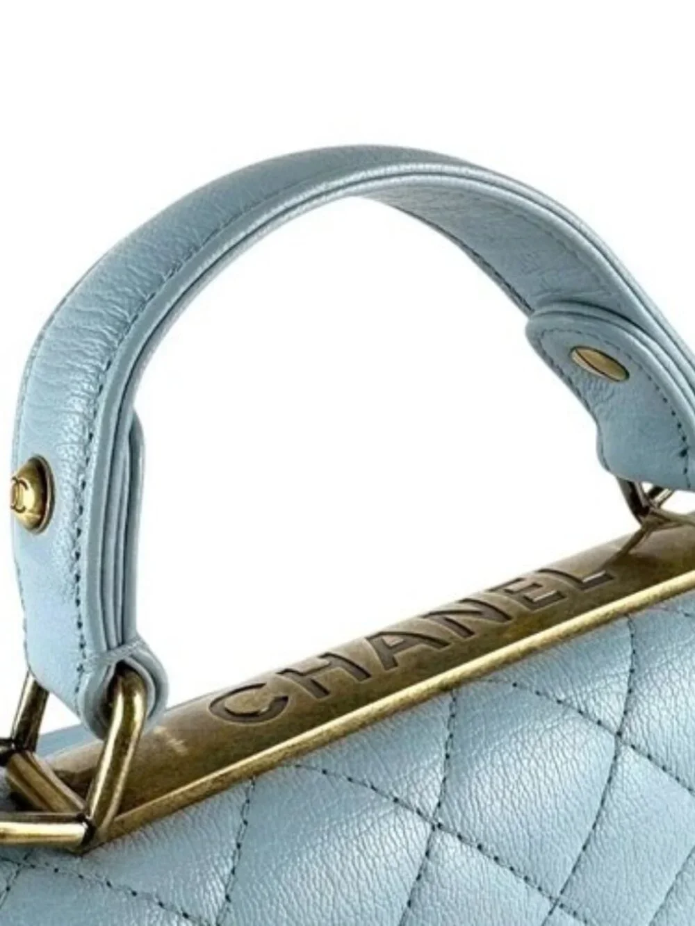 Auth CHANEL Rita Handbag Shoulder Bag Blue/Gold Leather/Metal - z9592